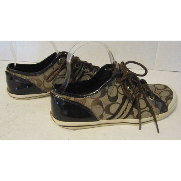 Coach Trainers Folly Sneakers Brown Signature Canvas Leather Trim Size 10 - Picture 7 of 11